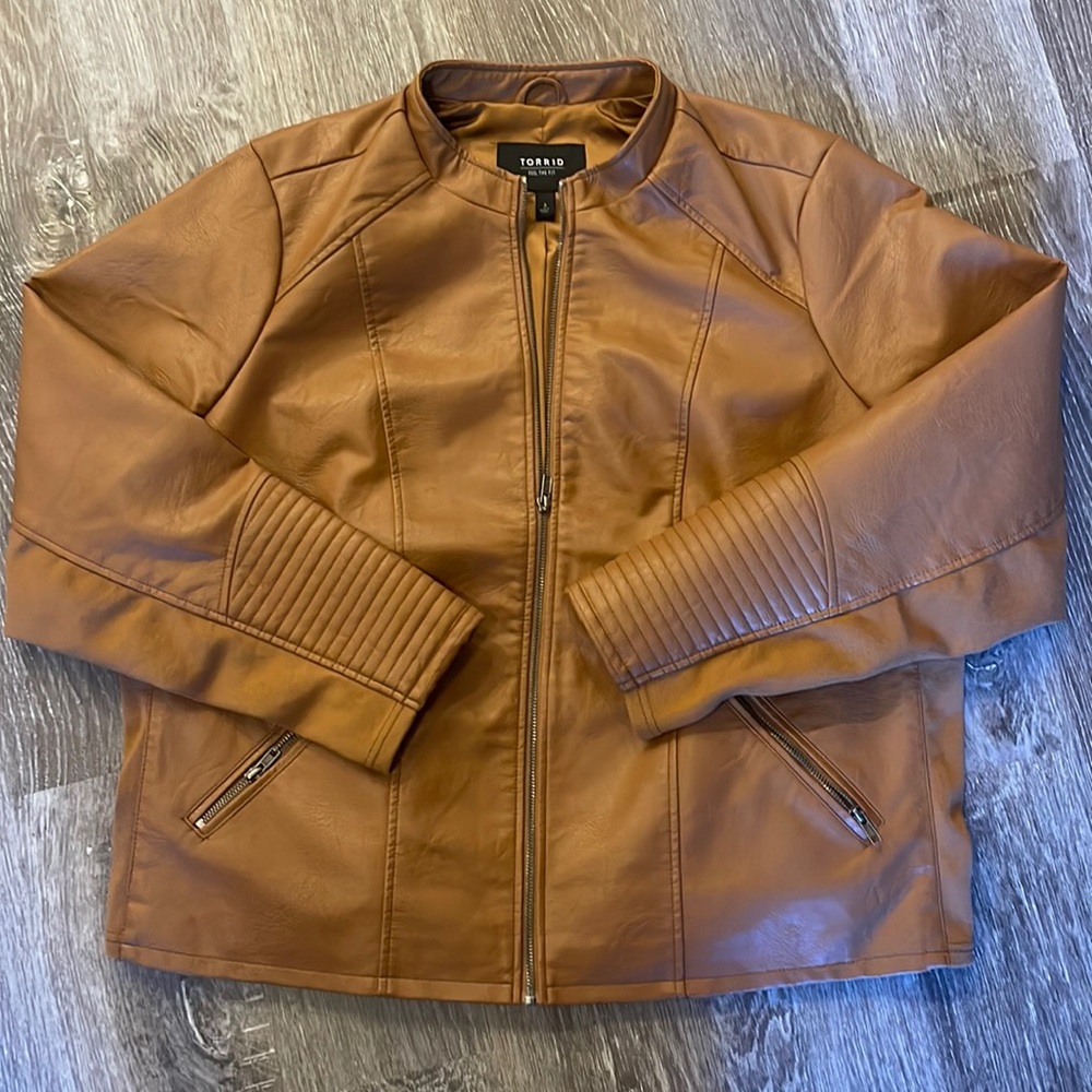 Faux Leather Collarless Moto Jacket